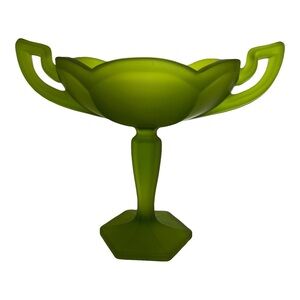 Vintage Green Satin Mist Frosted Glass Open Compote Dish for Candy Soaps…